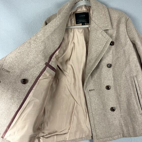 J. Crew Melton Wool Blend  Pea Coat Women 4T 4 Tall Beige Lined Classic Preppy - Picture 2 of 16